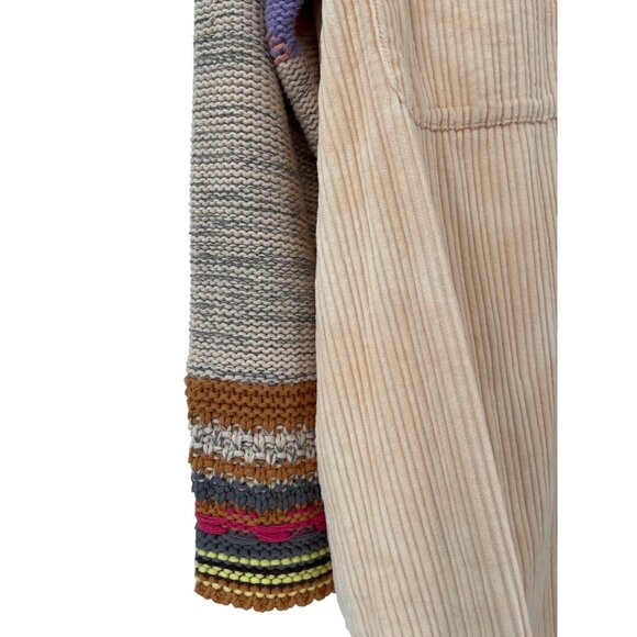 Pilcro Anthropologie Easy Going Corduroy Shirt Jacket XS Beige Knit Sleeves - Picture 4 of 8